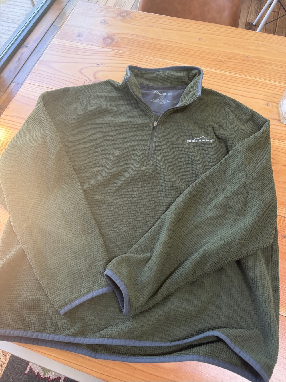 Eddie Bauer Olive Green Half-Zip Pullover with Gray Trim